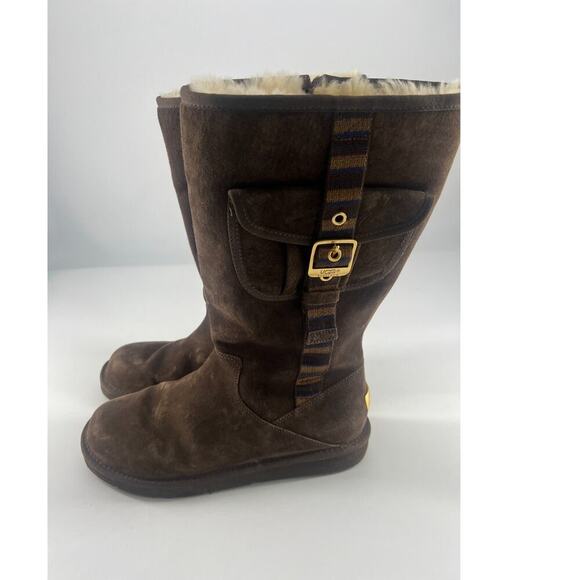 Ugg Boots Womens Size 10 Brown Retro Cargo 1895 Tall Size Zip Sheepskin - Picture 1 of 8